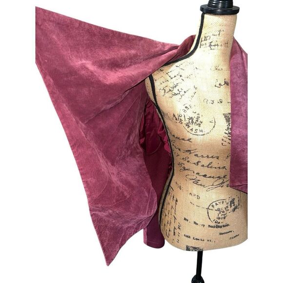 American Glamour Badgley Mischka Suede Open Front Jacket Large Burgundy - Picture 3 of 8